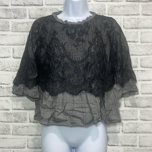 Valerie Stevens Checkered Lace Blouse Small - Picture 1 of 8
